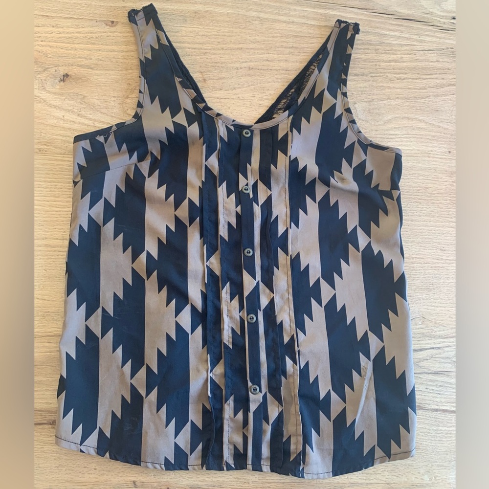 Lush Camisole Geometric Print Chocolate Brown Black Lacey Sleeveless‎ Women’s L